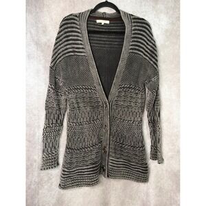 Gilded Intent Cardigan Women's M Gray Black Knit Button Front Sweater